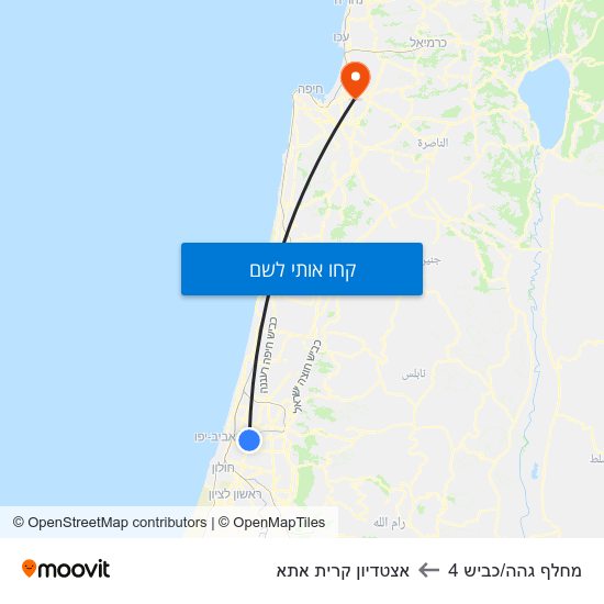 מפת מחלף גהה/כביש 4 לאצטדיון קרית אתא