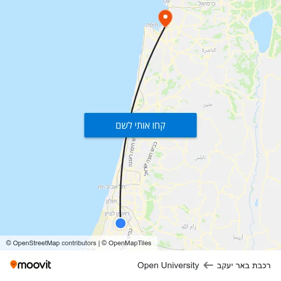 מפת רכבת באר יעקב לOpen University