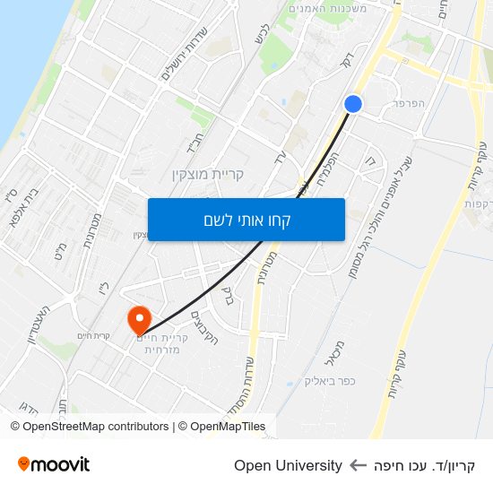 מפת קריון/ד. עכו חיפה לOpen University