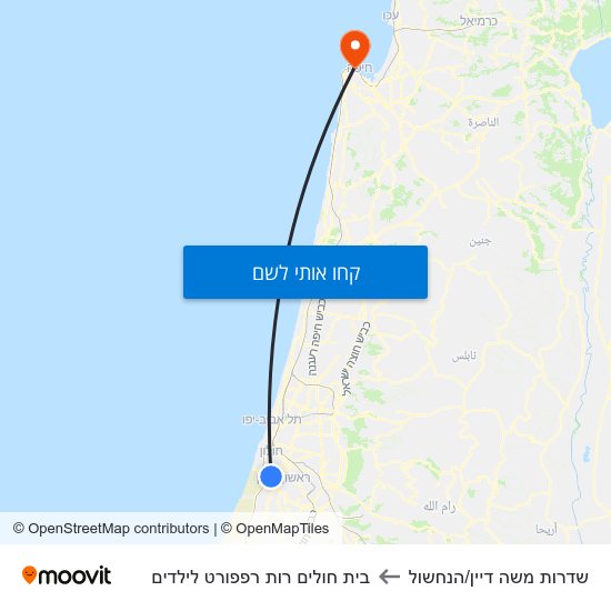 מפת שדרות משה דיין/הנחשול לבית חולים רות רפפורט לילדים