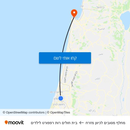 מפת מחלף מסובים   לכיוון מזרח לבית חולים רות רפפורט לילדים