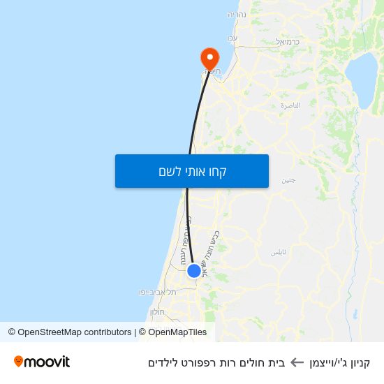 מפת קניון ג'י/וייצמן לבית חולים רות רפפורט לילדים