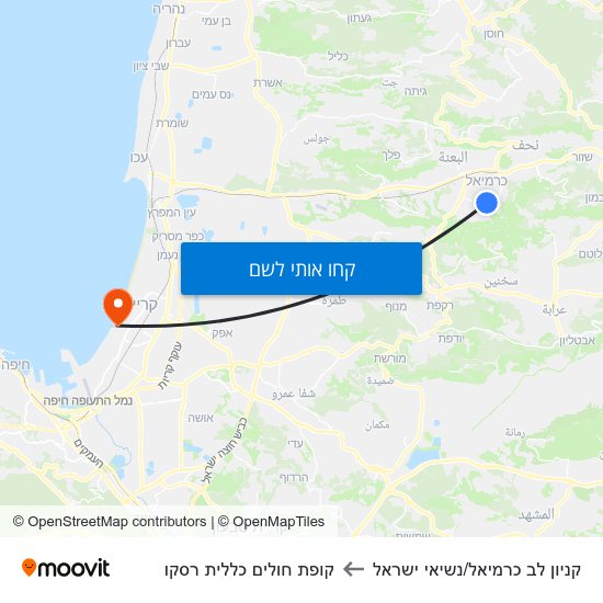 מפת קניון לב כרמיאל/נשיאי ישראל לקופת חולים כללית רסקו