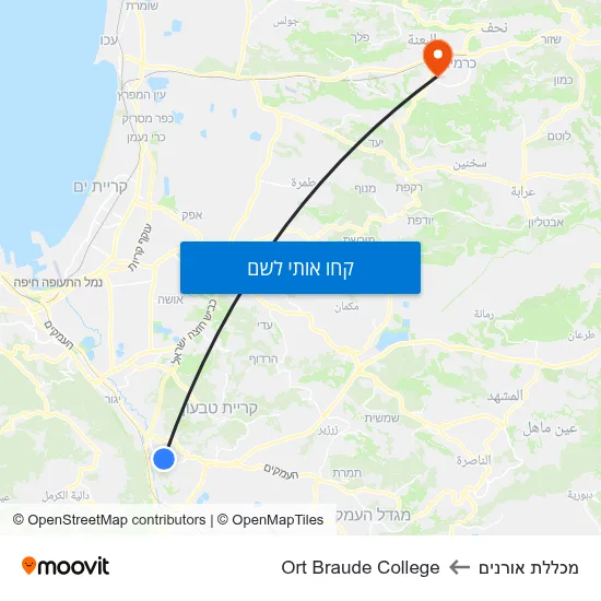 מפת מכללת אורנים לOrt Braude College
