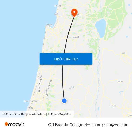 מפת מרכז שיקום/דרך עפרון לOrt Braude College