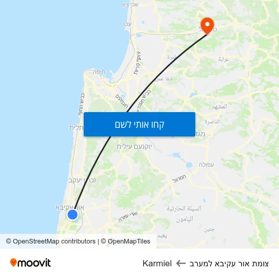 מפת צומת אור עקיבא למערב לKarmiel