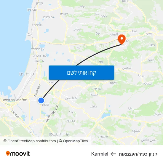 מפת קניון כפיר/העצמאות לKarmiel