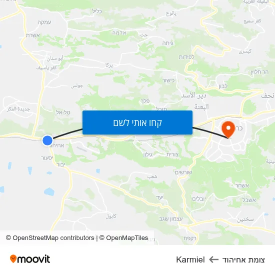 מפת צומת אחיהוד לKarmiel