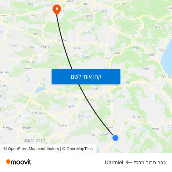 מפת כפר תבור מרכז לKarmiel