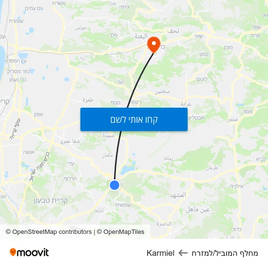 מפת מחלף המוביל/למזרח לKarmiel
