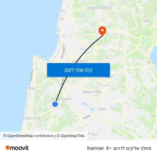 מפת מחלף אליקים לדרום לKarmiel