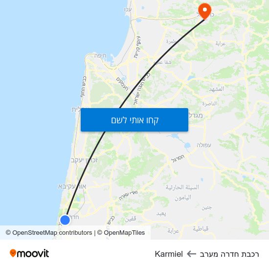 מפת רכבת חדרה מערב לKarmiel