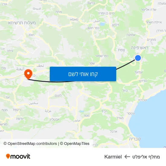 מפת מחלף אליפלט לKarmiel