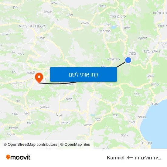 מפת בית חולים זיו לKarmiel