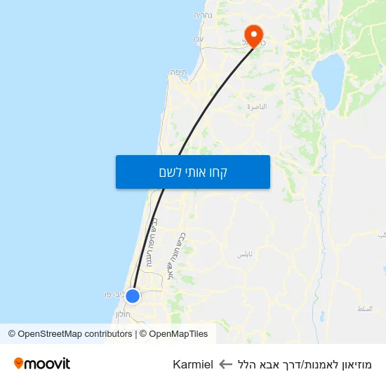 מפת מוזיאון לאמנות/דרך אבא הלל לKarmiel