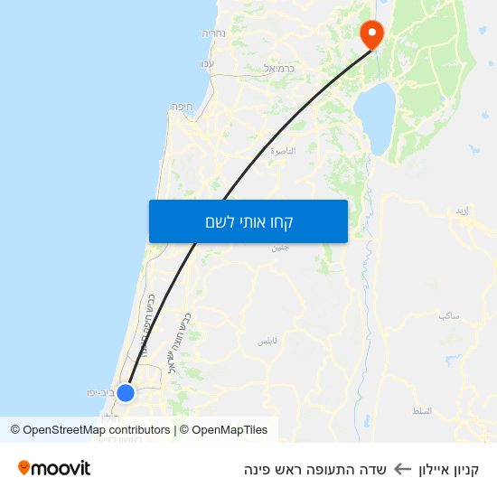 מפת קניון איילון לשדה התעופה ראש פינה