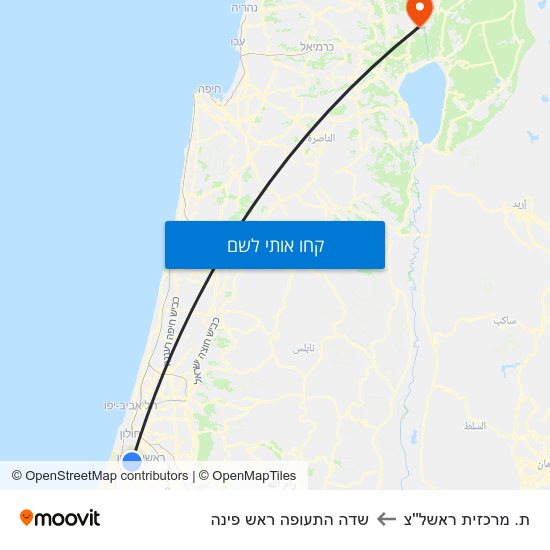 מפת ת. מרכזית ראשל''צ לשדה התעופה ראש פינה