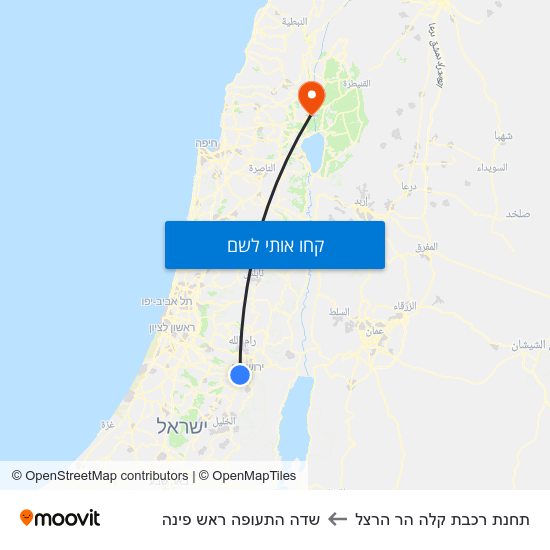 מפת תחנת רכבת קלה הר הרצל לשדה התעופה ראש פינה