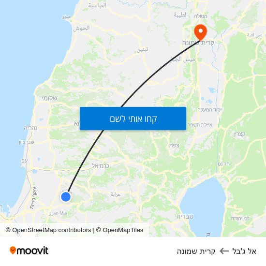 מפת אל ג'בל לקרית שמונה