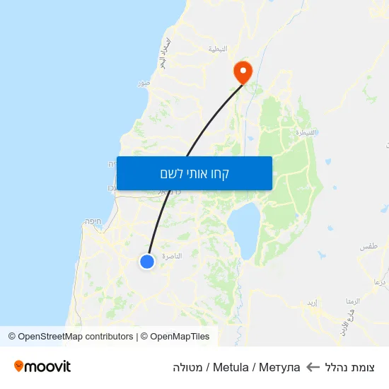 מפת צומת נהלל לMetula / Метула / מטולה