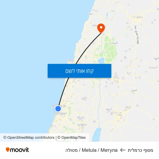 מפת מסוף כרמלית לMetula / Метула / מטולה