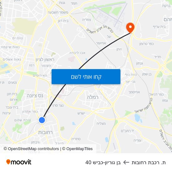 מפת ת. רכבת רחובות לבן גוריון-כביש 40