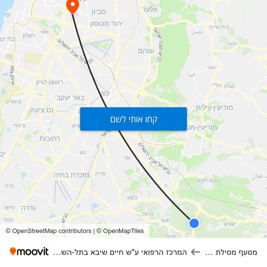 מפת מסעף מסילת ציון להמרכז הרפואי ע"ש חיים שיבא בתל-השומר