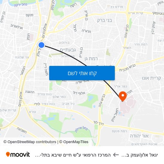 מפת יגאל אלון/עמק ברכה להמרכז הרפואי ע"ש חיים שיבא בתל-השומר