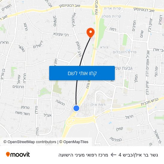 מפת גשר בר אילן/כביש 4 למרכז רפואי מעיני הישועה