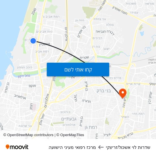 מפת שדרות לוי אשכול/זריצקי למרכז רפואי מעיני הישועה