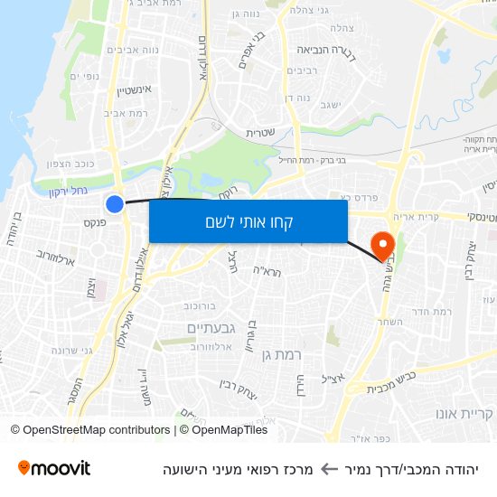 מפת יהודה המכבי/דרך נמיר למרכז רפואי מעיני הישועה