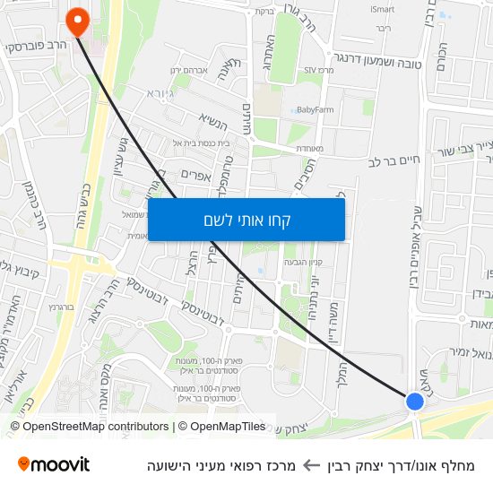 מפת מחלף אונו/דרך יצחק רבין למרכז רפואי מעיני הישועה