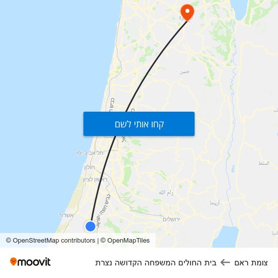 מפת צומת ראם לבית החולים המשפחה הקדושה נצרת