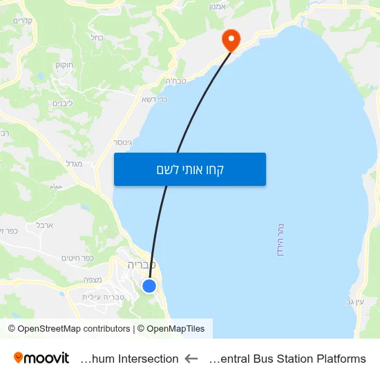 מפת Tiberias Central Bus Station Platforms לKfar Nahum Intersection