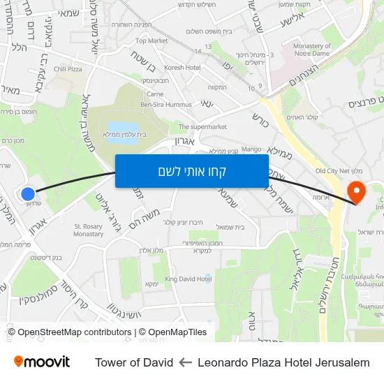מפת Leonardo Plaza Hotel Jerusalem לTower of David