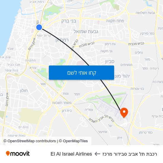 מפת רכבת תל אביב סבידור מרכז לEl Al Israel Airlines