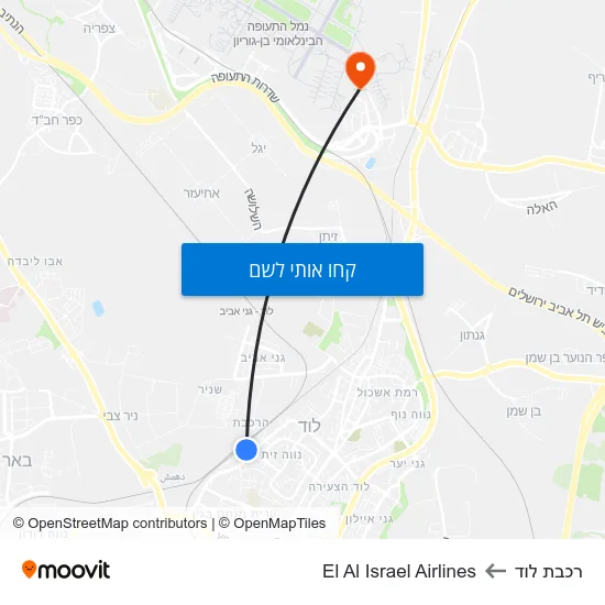 מפת רכבת לוד לEl Al Israel Airlines