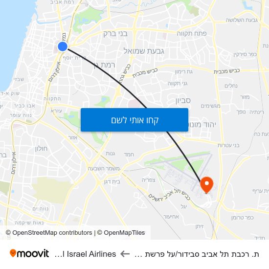 מפת ת. רכבת תל אביב סבידור/על פרשת דרכים לEl Al Israel Airlines
