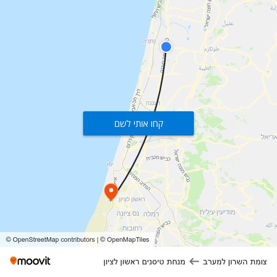 מפת צומת השרון למערב למנחת טיסנים ראשון לציון