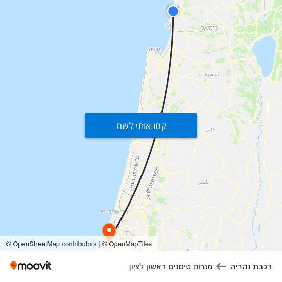 מפת רכבת נהריה למנחת טיסנים ראשון לציון