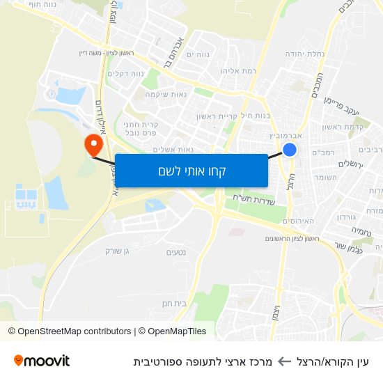 מפת עין הקורא/הרצל למרכז ארצי לתעופה ספורטיבית