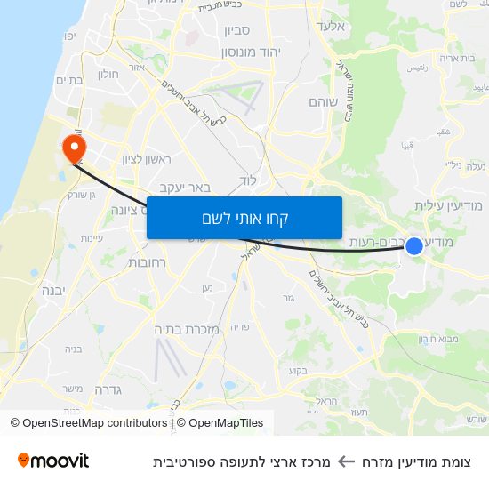 מפת צומת מודיעין מזרח למרכז ארצי לתעופה ספורטיבית