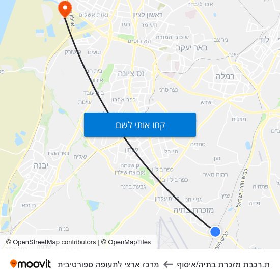 מפת ת.רכבת מזכרת בתיה/איסוף למרכז ארצי לתעופה ספורטיבית