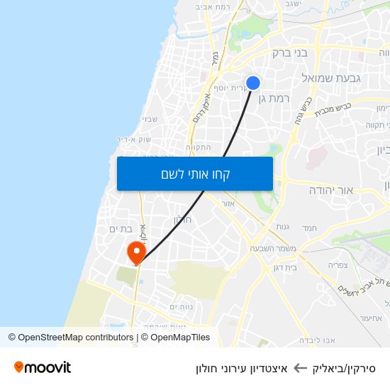 מפת סירקין/ביאליק לאיצטדיון עירוני חולון