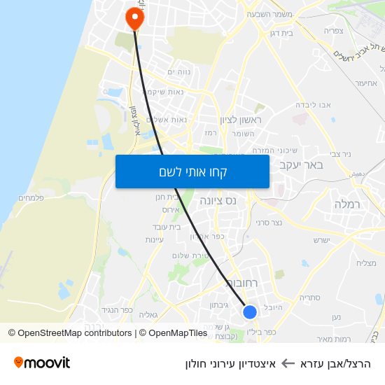 מפת הרצל/אבן עזרא לאיצטדיון עירוני חולון