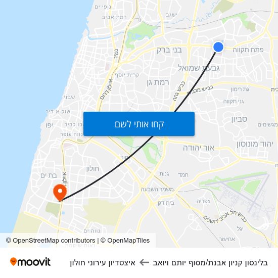 מפת בלינסון קניון אבנת/מסוף יותם ויואב לאיצטדיון עירוני חולון