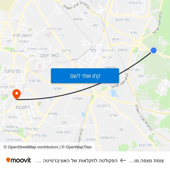 מפת צומת מצפה מודיעין להפקולטה לחקלאות של האוניברסיטה העברית