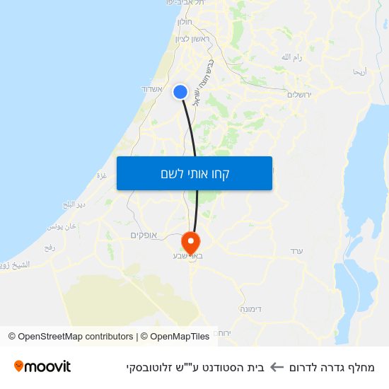 מפת מחלף גדרה לדרום לבית הסטודנט ע""ש זלוטובסקי