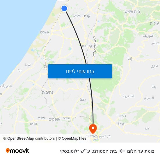 מפת צומת עד הלום לבית הסטודנט ע""ש זלוטובסקי