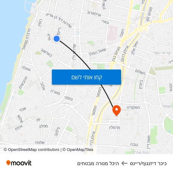 מפת כיכר דיזנגוף/ריינס להיכל מנורה מבטחים